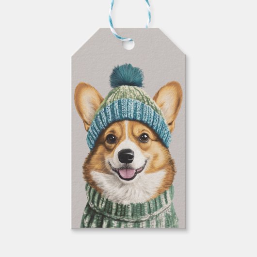 Étiquettes-cadeau Cosy Corgi en hiver (Devant)