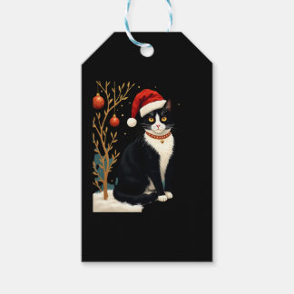 Étiquettes-cadeau Cottagecore Tuxedo Cat Funny Xmas Aesthetic Santa 