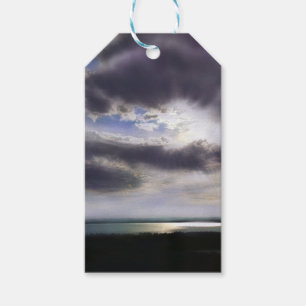 Étiquettes-cadeau Coucher de soleil sur la peinture d'aquarelle du l