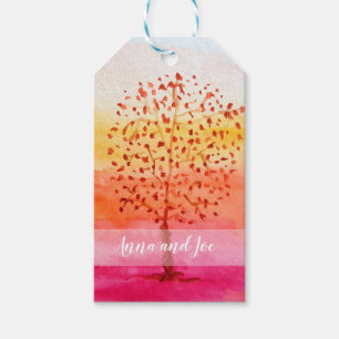 Étiquettes-cadeau Coucher de soleil sur un arbre aquarelle peinte à