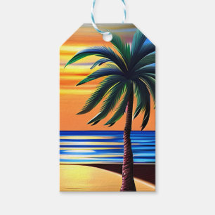 Étiquettes-cadeau Coucher de soleil tropical - De et vers
