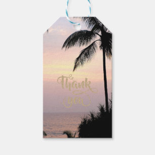 Étiquettes-cadeau Coucher de soleil tropical romantique sur la plage