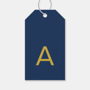 Étiquettes-cadeau Couleur Or & Bleu Monogramme Initial Professionnel