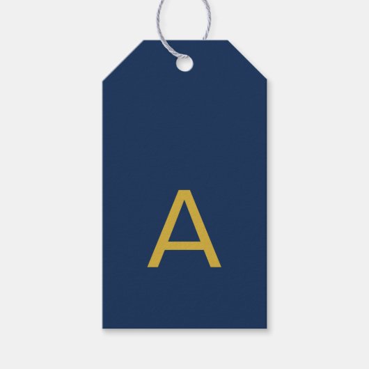 Étiquettes-cadeau Couleur Or & Bleu Monogramme Initial Professionnel (Devant)