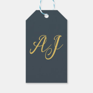 Étiquettes-cadeau Couleur Or Charbon Monogramme Initial Professionne