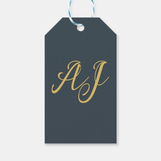 Étiquettes-cadeau Couleur Or Charbon Monogramme Initial Professionne (Devant)