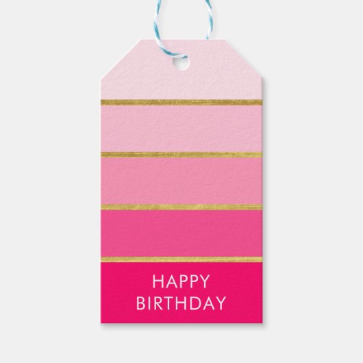 Étiquettes-cadeau Couleur rose chaude bloc Joyeux anniversaire (Devant)