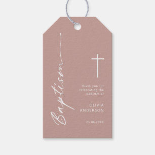 Étiquettes-cadeau Couleur rose minimaliste Baptême merci tag