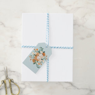 Étiquettes-cadeau Couleurs de automne florales citrouilles Bleu,