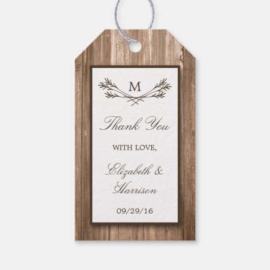 Étiquettes-cadeau Country Rustic Monogram Branche & Mariage bois (Devant)
