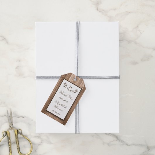 Étiquettes-cadeau Country Rustic Monogram Branche & Mariage bois (Avec de la ficelle)