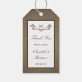 Étiquettes-cadeau Country Rustic Monogramme Branche & Mariage Burlap (Devant)