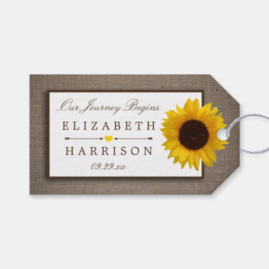 Étiquettes-cadeau Country Rustic Tournesol & Mariage Burlap (Devant (Horizontal))