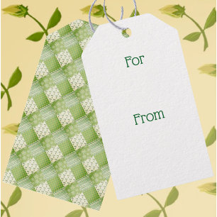 Étiquettes-cadeau Coup d'éclat vintage vert jaune écru patchwork