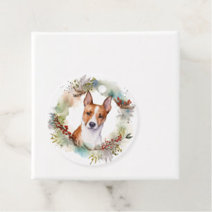 Étiquettes Cadeau Coupe de fête de la couronne de Noël Basenji