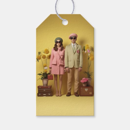 Étiquettes-cadeau Couple rétro en jaune (Devant)