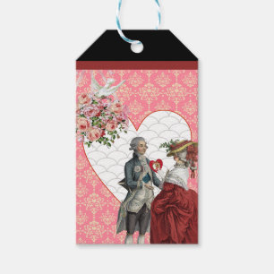 Étiquettes-cadeau Couples rococos français et damassé rose Valenti