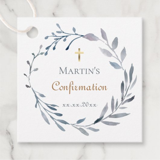 Étiquettes Cadeau Courbe bleue de confirmation (Devant)