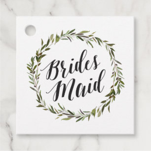 Étiquettes Cadeau Courbe d'aquarelle verte feuillue Script Bridesm