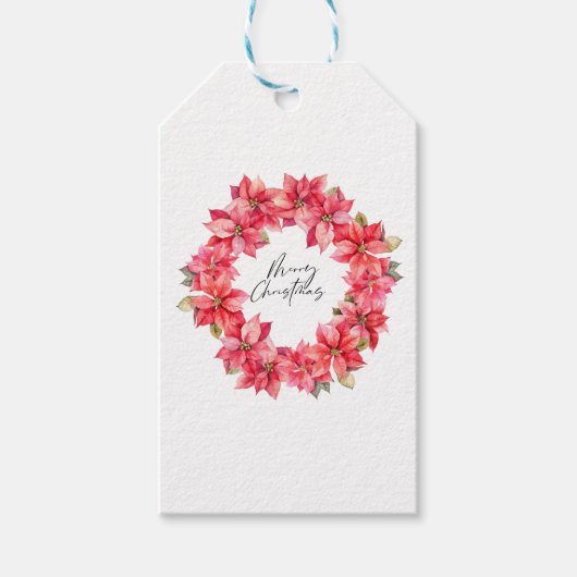 Étiquettes-cadeau Courbe de Noël Poinsettia classique avec baies (Devant)