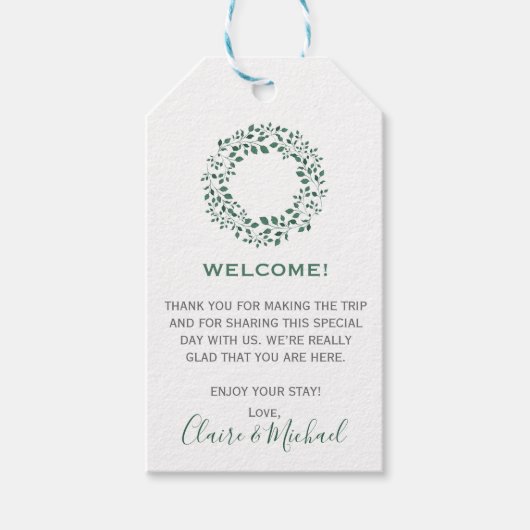 Étiquettes-cadeau Couronne d'aquarelle feuille verte | Mariage de bi (Devant)