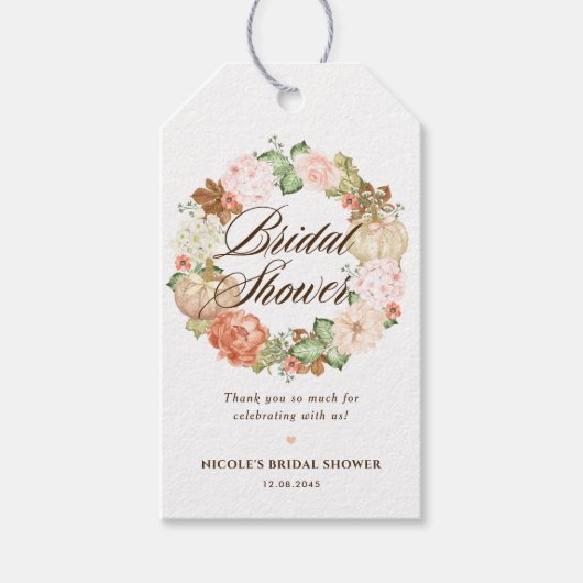 Étiquettes-cadeau Couronne de citrouilles pailletées or Shower de ma (Devant)