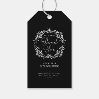 Étiquettes-cadeau Couronne de feuillage élégante romantique Noir Mer