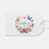 Étiquettes-cadeau Couronne de fleurs avec un papillon, Joyeuse fête  (Devant (Horizontal))