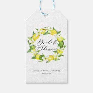 Étiquettes-cadeau Couronne de fleurs de citron à l'aquarelle pour un