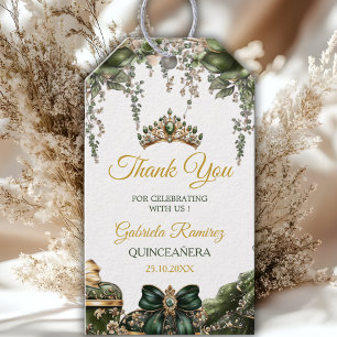 Étiquettes-cadeau Couronne de Fleurs de Quinceañera Vert Émeraude Do