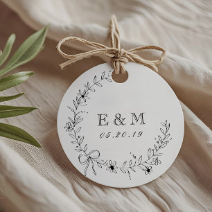 Étiquettes Cadeau Couronne de fleurs et de ruban à monogramme de mar