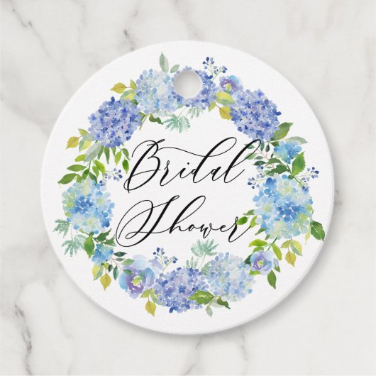 Étiquettes Cadeau Couronne de fleurs hydrangea bleu aquarelle pour B (Devant)