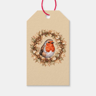 Étiquettes-cadeau Couronne de houx de Noël Robin avec des grelots