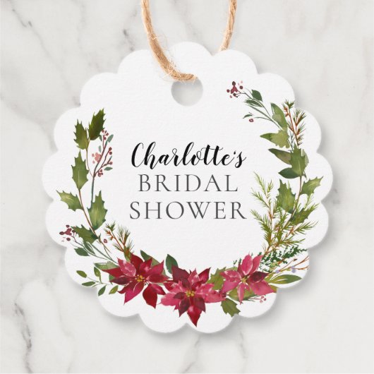 Étiquettes Cadeau Couronne de mariage avec poinsettia rouge (Dos)