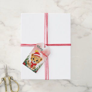 Étiquettes-cadeau Couronne de Noël drôle et joyeuse Cheetah santa mi