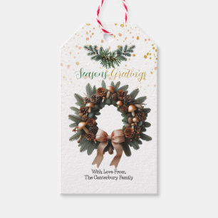 Étiquettes-cadeau Couronne de Noël en pin rustique de vacances natur