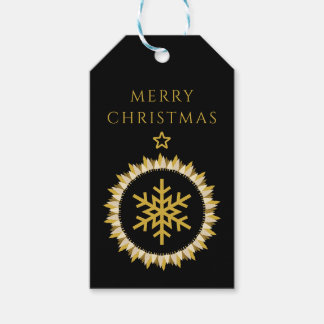 Étiquettes-cadeau Couronne de Noël flocon de neige noir élégant or