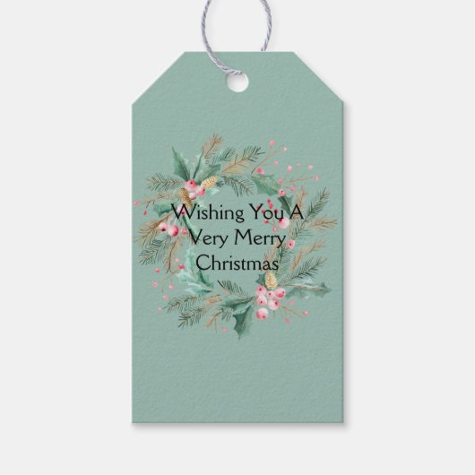 Étiquettes-cadeau Couronne de Noël rose vert (Devant)