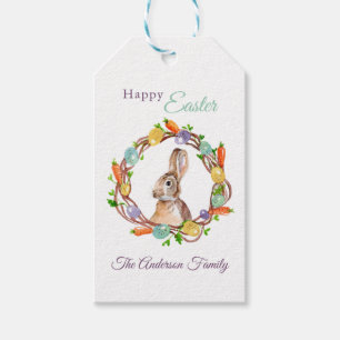 Étiquettes-cadeau Couronne de Pâques lapin et œuf aquarelle