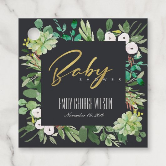 ÉTIQUETTES CADEAU COURONNE DE PLANTES SUCCULENTES AQUARELLE BABY SHO (Devant)