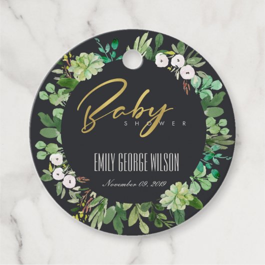 ÉTIQUETTES CADEAU COURONNE DE PLANTES SUCCULENTES AQUARELLE BABY SHO (Devant)