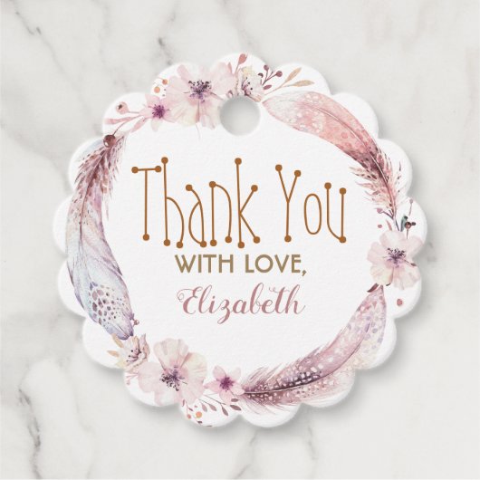 Étiquettes Cadeau Couronne de plumes et de fleurs (Devant)