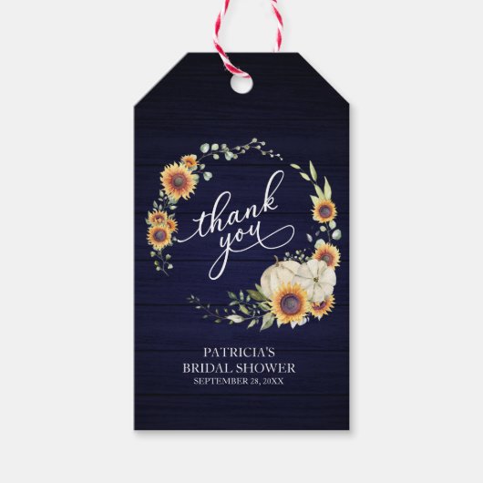 Étiquettes-cadeau Couronne de verdure Tournesols Fête de mariage d'a (Devant)