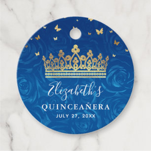 Étiquettes Cadeau Couronne élégante de rose d'or bleu royal Cadeau d