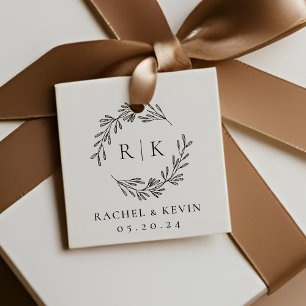 Étiquettes Cadeau Couronne Élégante Monogramme Initial de Mariage