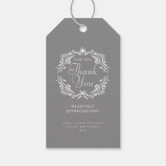 Étiquettes-cadeau Couronne Élégante Romantique à Feuillage Gris Merc