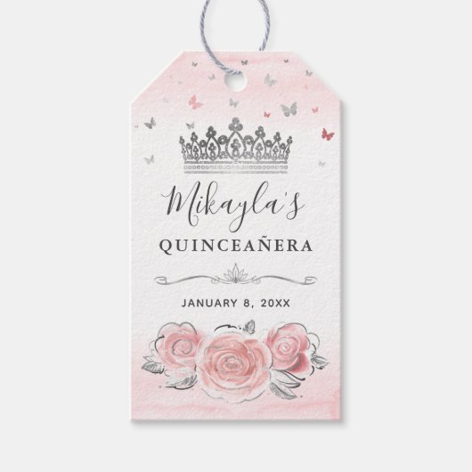 Étiquettes-cadeau Couronne élégante rose blush argentée Cadeau de re (Devant)