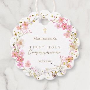 Étiquettes Cadeau couronne fleurie Première communion sainte