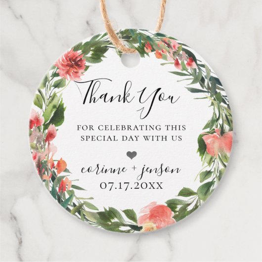 Étiquettes Cadeau Couronne florale de corail bohème (Devant)