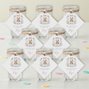 Étiquettes Cadeau Couronne florale de nounours pour boissons de Baby